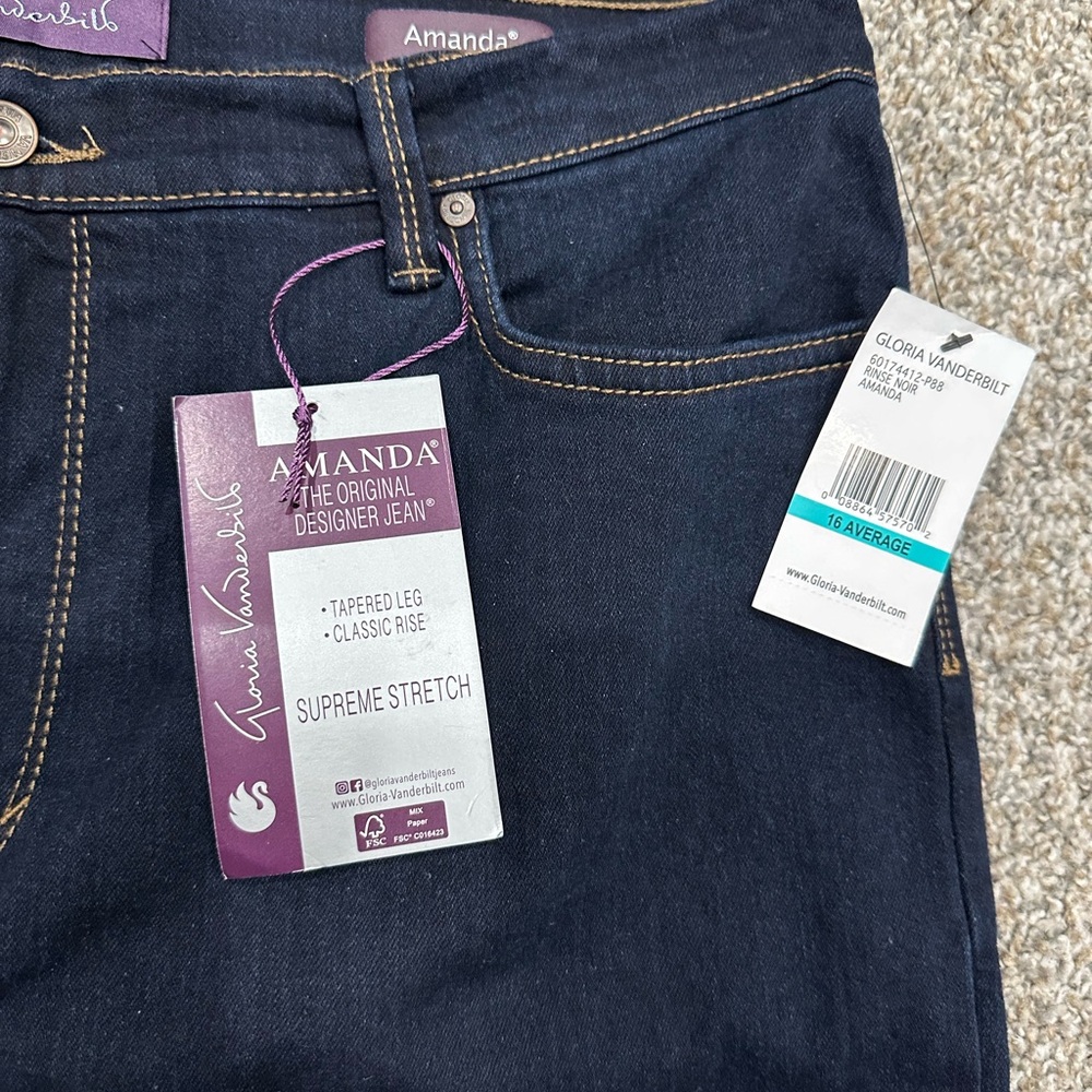 Gloria Vanderbilt 16 XL Jeans Navy Blue Stretch Slimming Amanda High Rise NWT - Picture 9 of 11
